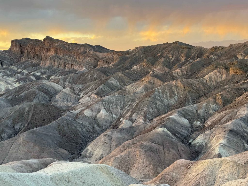 A shot of Zabriskie Point at sunset